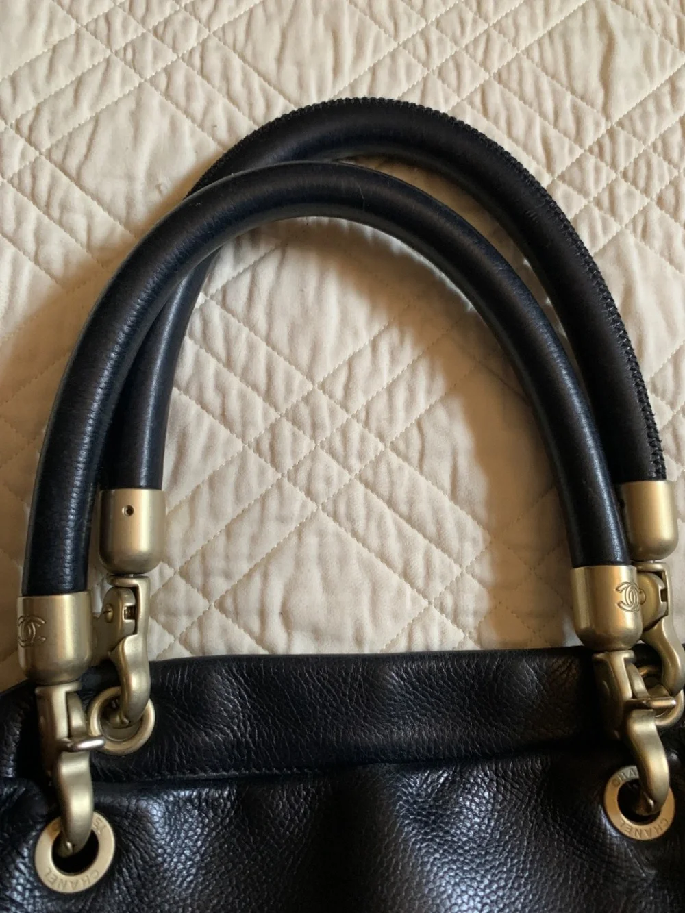 Vintage Chanel Y2K Black Caviar Skin Coco Mark East-West Handbag